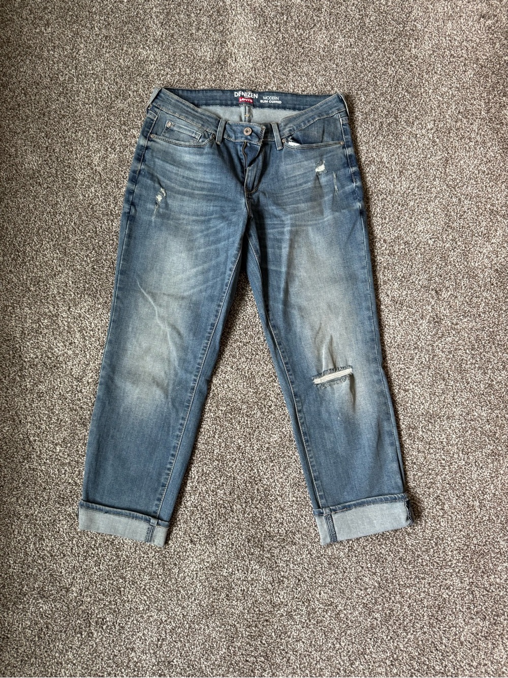 Denizen from Levi's Women's Boyfriend Jeans - Medium Blue Distressed